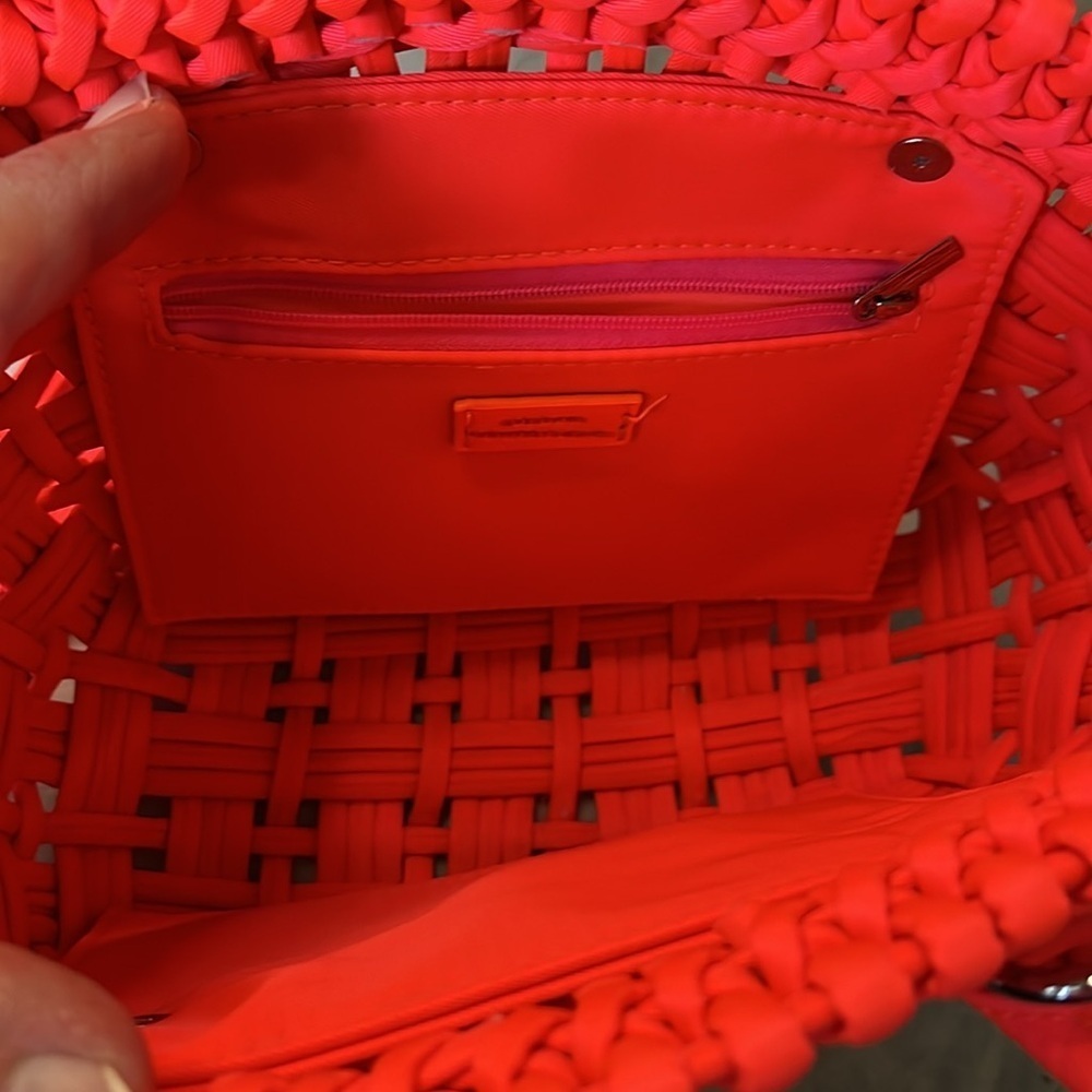 Urban outfitters  Nylon fabric woven bag NWOT dome top satchel fluorescent Orang - Picture 8 of 10